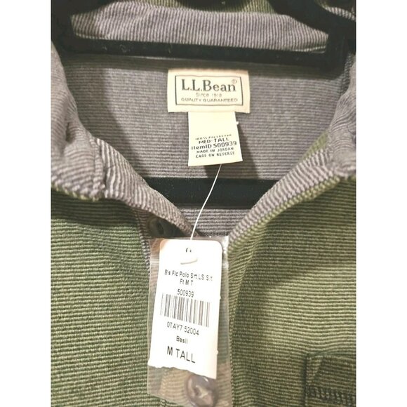 NWT LL Bean Men's Med-Tall Henley Fleece Pullover Basil Green Comfy Soft Preppy - Picture 3 of 7